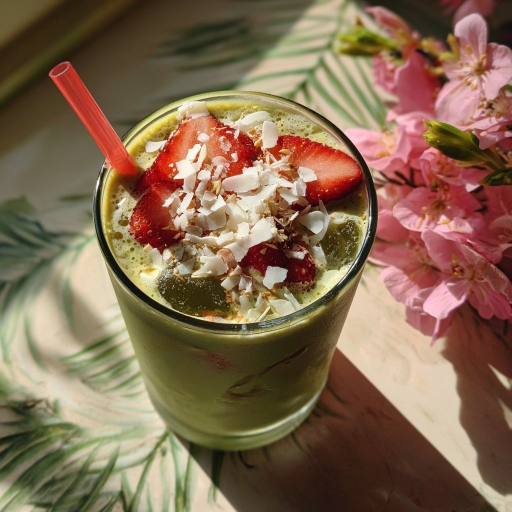 Iced Strawberry Coconut Matcha