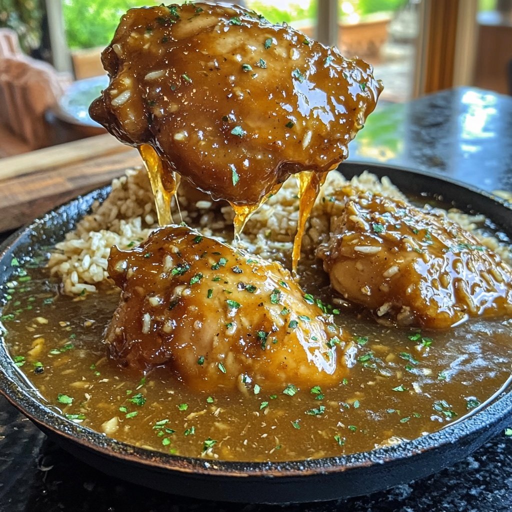 Caramelised Soy Chicken in Garlic Ginger Broth with Rice