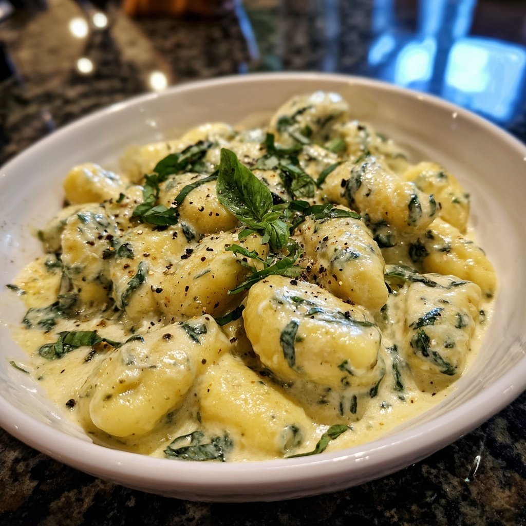 Valentines Dinner Creamy Spinach Gnocchi