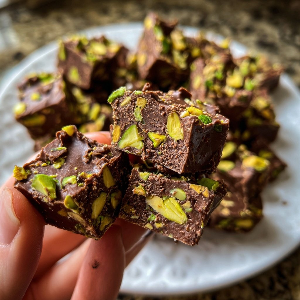 Chocolate Pistachio Fudge Bites