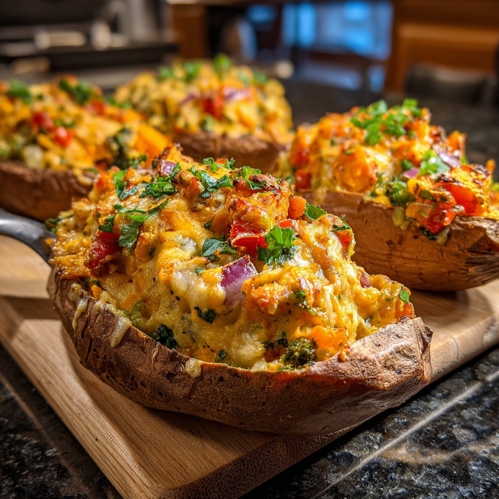 Baked Sweet Potato Veggie Boats
