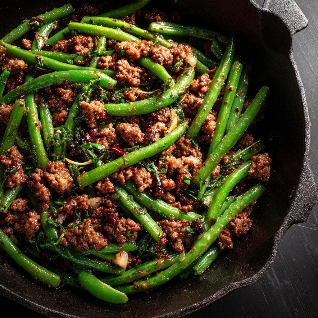 Hamburger Meat And Green Bean Skillet