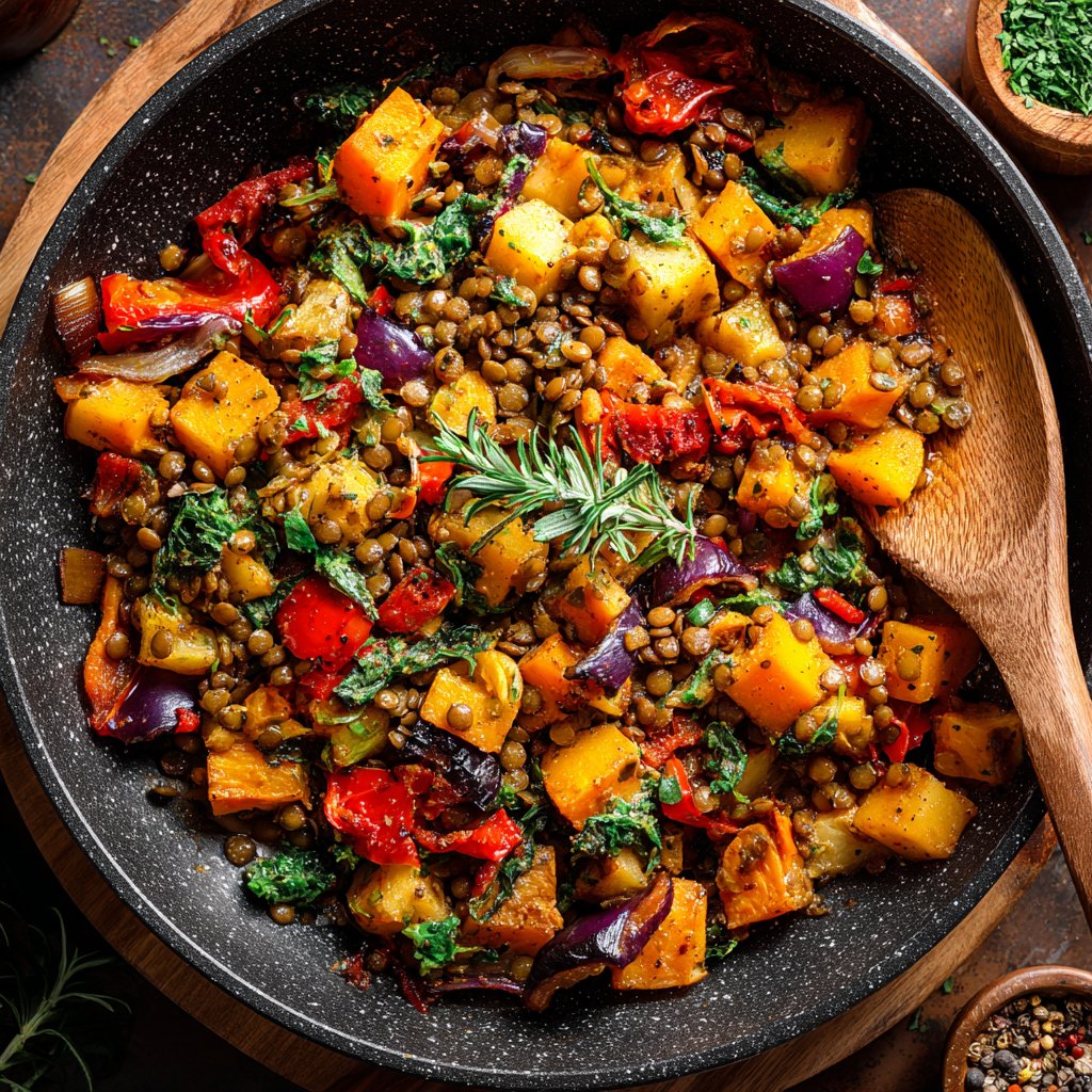 Roasted Veggie Lentil Skillet