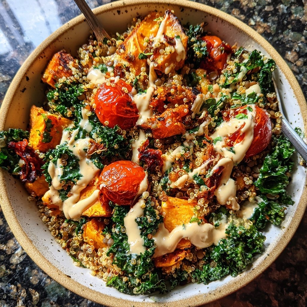 Roasted Veggie Lentil Grain Bowl